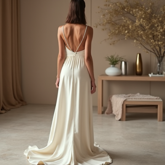 Ivory White Velvet Split Thigh A-Line Dress
