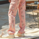 Pastel Pink Floral Print Backless Cargo Pants