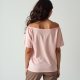 Pastel Pink Off-Shoulder Satin Graphic Tee