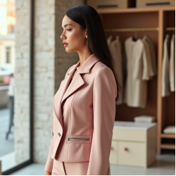 Pastel Pink Square Neck Satin Biker Jacket
