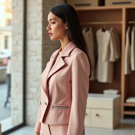 Pastel Pink Square Neck Satin Biker Jacket