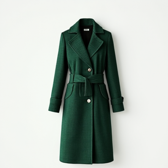 Emerald Green Houndstooth Cut-Out Trench Coat