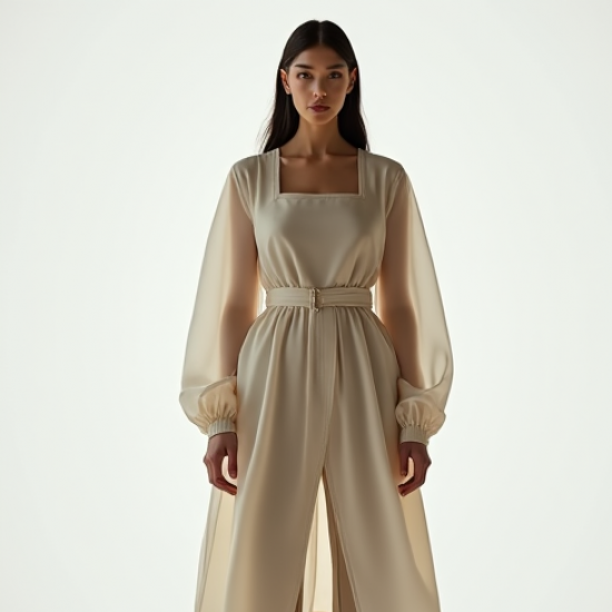 Minimalist Organza Square Neck Trench Coat