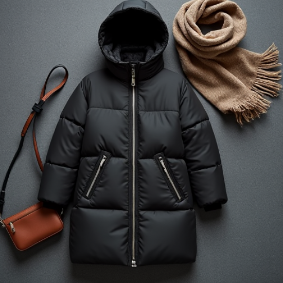 Midnight Black Animal Print Cut-Out Puffer Coat