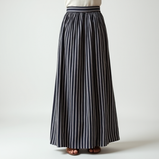 Retro Striped Belted Pleated Maxi Skirt