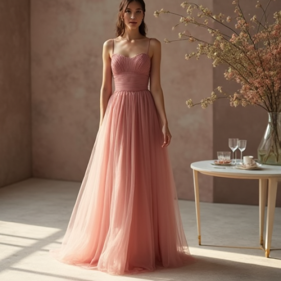 Preppy Square Neck Tulle Evening Gown