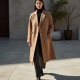 Oatmeal Chiffon Double-Breasted Wool Longline Coat
