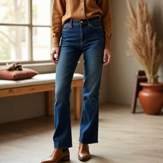 Boho Smocked Wool Blend Straight Jeans