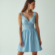 Sky Blue Linen Blend Corset Waist Tea Dress