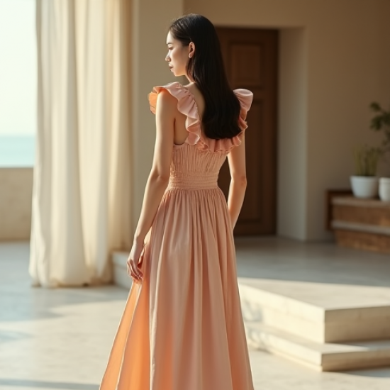 Korean Chic Solid Color Ruffled Maxi Dress