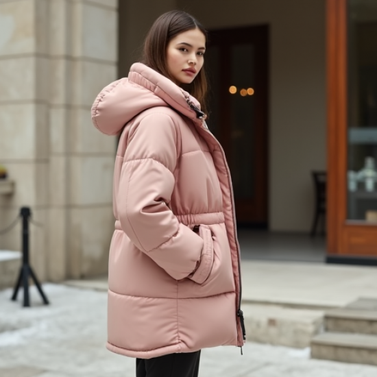Pastel Pink Cotton Poplin Cut-Out Puffer Coat