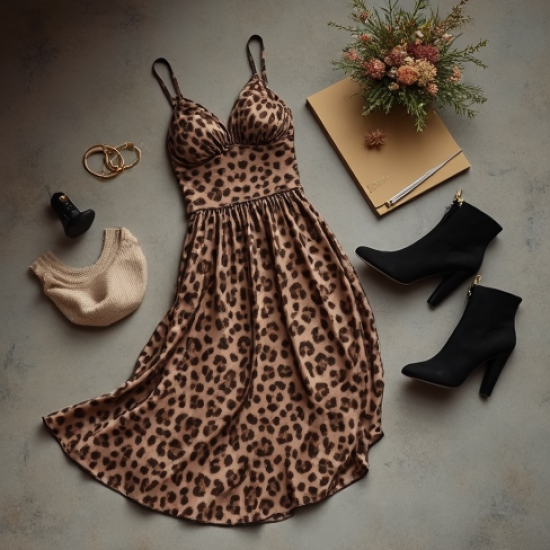 Romantic Animal Print Belted Satin Slip Skirt