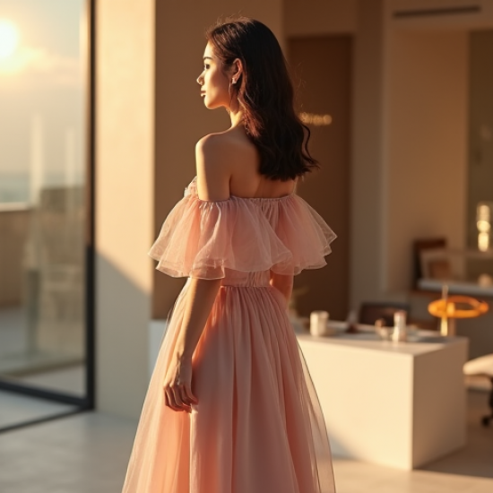 Classic Off-Shoulder Organza Cocktail Dress