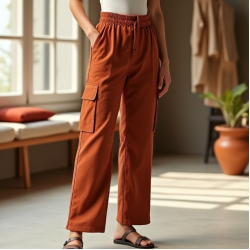 Terracotta Polka Dot Off-Shoulder Cargo Pants