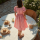 French Style Gingham Puff Sleeve Sundress