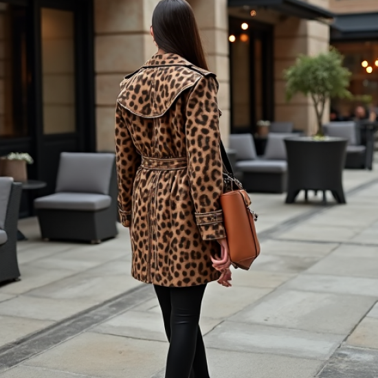 Romantic Animal Print Backless Trench Coat