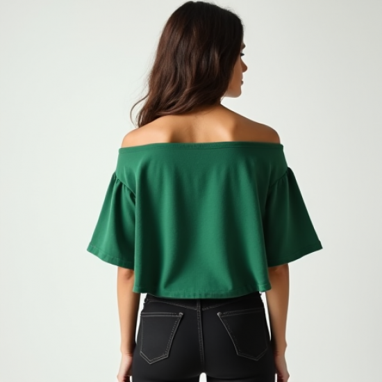 Emerald Green Houndstooth Off-Shoulder Graphic Tee