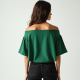 Emerald Green Houndstooth Off-Shoulder Graphic Tee