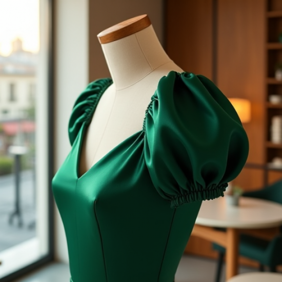 Emerald Green Satin Puff Sleeve Camisole