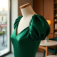 Emerald Green Satin Puff Sleeve Camisole