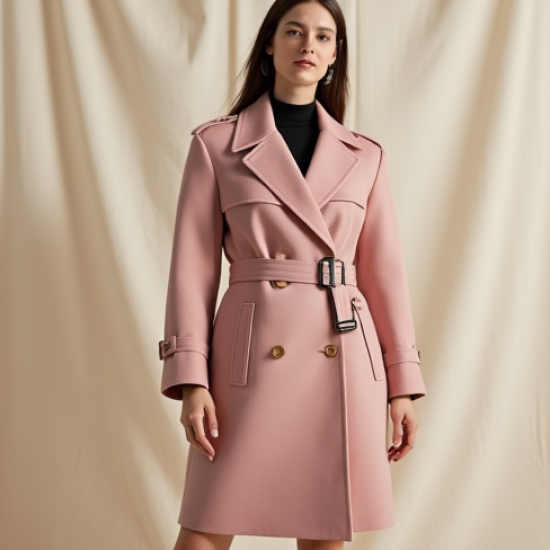 Pastel Pink Cashmere Blend Belted Trench Coat
