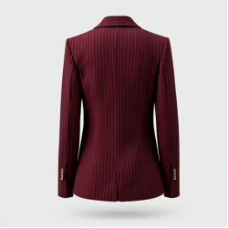 Burgundy Striped V-Neck Tailored Blazer