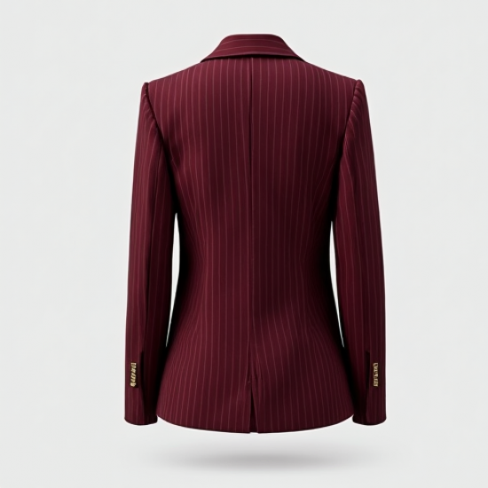 Burgundy Striped V-Neck Tailored Blazer