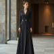 Charcoal Double-Breasted Wool Blend Evening Gown
