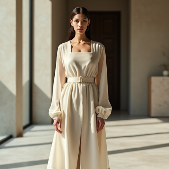 Minimalist Organza Square Neck Trench Coat
