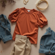 Terracotta Houndstooth Puff Sleeve Graphic Tee