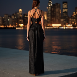 Midnight Black Animal Print Cut-Out Maxi Dress