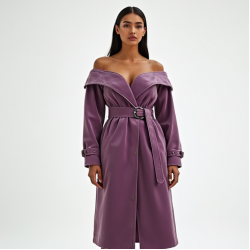 Lavender Off-Shoulder Velvet Trench Coat