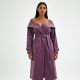 Lavender Off-Shoulder Velvet Trench Coat