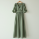 Sage Green Puff Sleeve Chiffon Wrap Dress