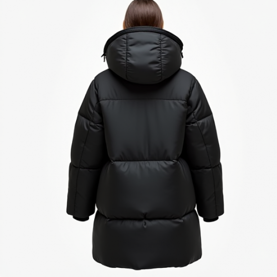 Midnight Black Animal Print Cut-Out Puffer Coat