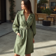 Sage Green Puff Sleeve Chiffon Trench Coat