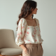 Romantic Floral Print Square Neck Blouse