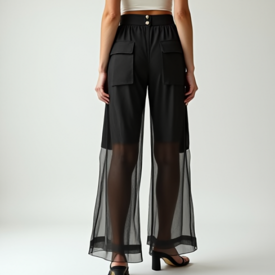 French Style Double-Breasted Tulle Cargo Pants