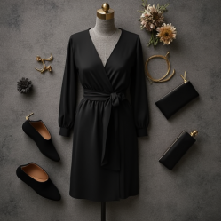 Classic Black Wrap Cocktail Dress