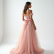 Pastel Pink Ruffled Tulle Evening Gown