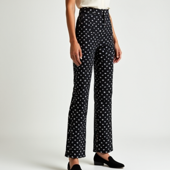 Romantic Polka Dot Button-Down High-Waisted Trousers