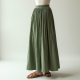 Sage Green Linen Blend V-Neck Pleated Maxi Skirt