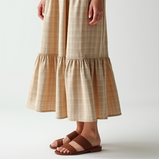Oatmeal Gingham Smocked Tiered Boho Skirt