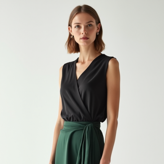 Classic Solid Color Wrap Front Satin Slip Skirt