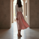 Pastel Pink Jacquard Belted Satin Slip Skirt