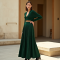 Emerald Green Houndstooth Cut-Out Pleated Maxi Skirt