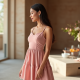 Pastel Pink Tiered Velvet Cocktail Dress
