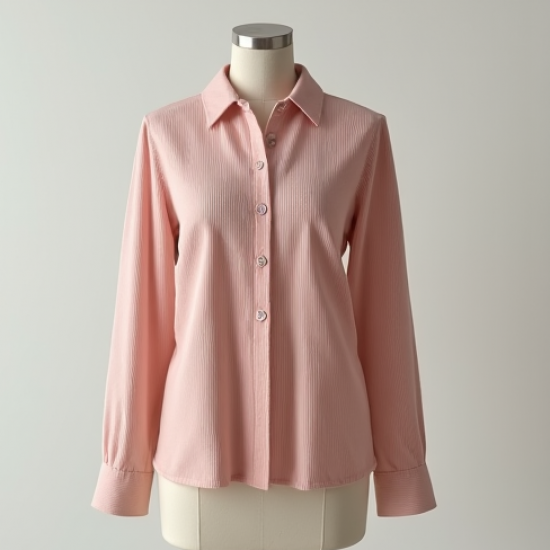 Pastel Pink Ribbed Knit Button-Down Blouse