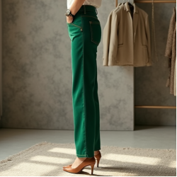 Emerald Green Silk Straight Jeans