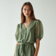 Sage Green Puff Sleeve Chiffon Cargo Pants
